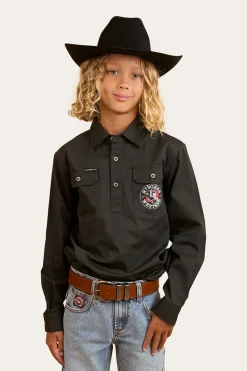 Outlet Ringers Western 8 Seconds Bucking Bull Work Shirt - Charcoal