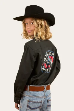 Outlet Ringers Western 8 Seconds Bucking Bull Work Shirt - Charcoal