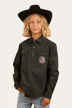 Outlet Ringers Western 8 Seconds Bucking Bull Work Shirt - Charcoal
