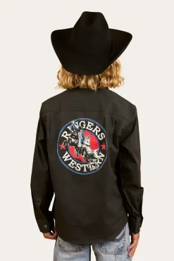 Outlet Ringers Western 8 Seconds Bucking Bull Work Shirt - Charcoal