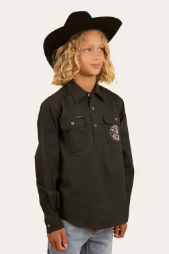 Outlet Ringers Western 8 Seconds Bucking Bull Work Shirt - Charcoal
