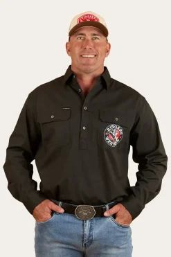 Clearance Ringers Western 8 Seconds Mens Half Button Work Shirt - Charcoal