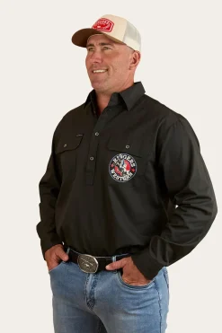 Clearance Ringers Western 8 Seconds Mens Half Button Work Shirt - Charcoal