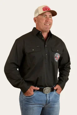 Clearance Ringers Western 8 Seconds Mens Half Button Work Shirt - Charcoal
