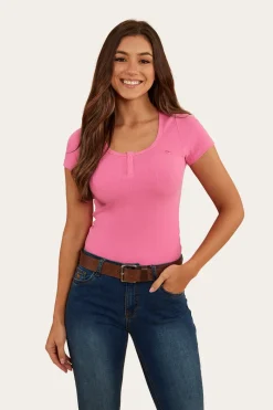 Discount Ringers Western Arabella Womens Scoop Neck Baby Tee - Pink