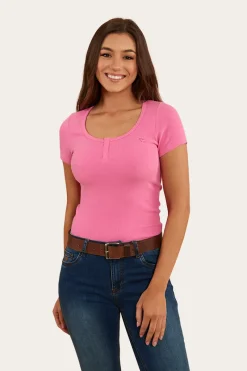 Discount Ringers Western Arabella Womens Scoop Neck Baby Tee - Pink