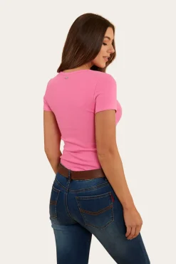Discount Ringers Western Arabella Womens Scoop Neck Baby Tee - Pink