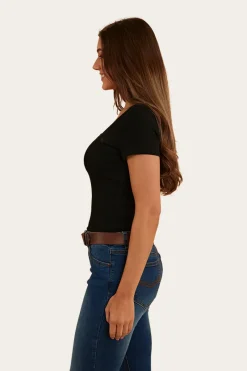 Online Ringers Western Arabella Womens Scoop Neck Baby Tee - Black
