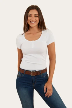 Ringers Western Arabella Womens Scoop Neck Baby Tee - White