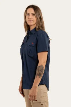 Online Ringers Western Ashburton Womens Ripstop Full Button Work Shirt - Dark Navy