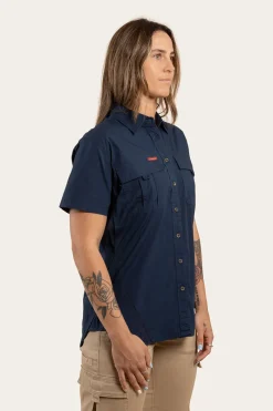Online Ringers Western Ashburton Womens Ripstop Full Button Work Shirt - Dark Navy