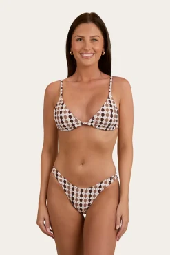 Sale Ringers Western Ashton Check Womens Slide Tri Bikini Top - Chocolate / White