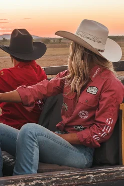 New Ringers Western Barrel Racer Womens Full Button Work Shirt - Dusty Rose