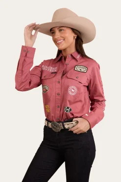 New Ringers Western Barrel Racer Womens Full Button Work Shirt - Dusty Rose