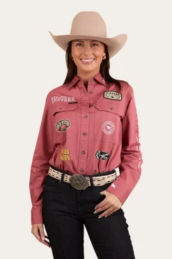 New Ringers Western Barrel Racer Womens Full Button Work Shirt - Dusty Rose