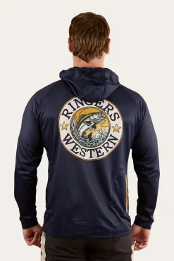 Hot Ringers Western Big Catch Hooded Fishing Jersey - Navy