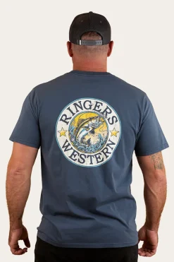 Online Ringers Western Big Catch Mens Loose Fit T-Shirt - Washed Navy