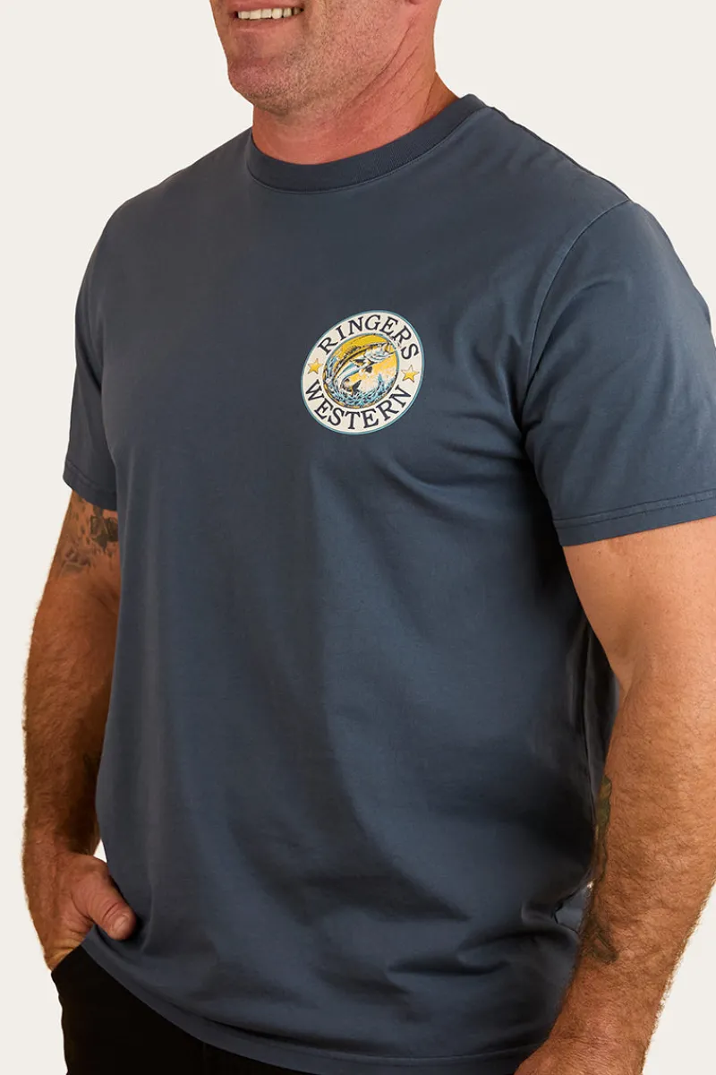 Online Ringers Western Big Catch Mens Loose Fit T-Shirt - Washed Navy