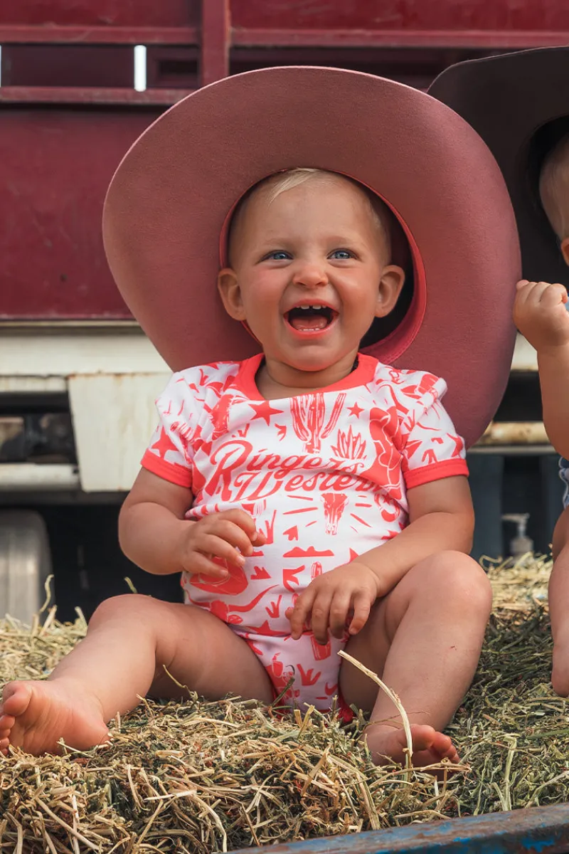 Best Ringers Western Boot Scootin Babies Short Sleeve Romper - Barely Pink