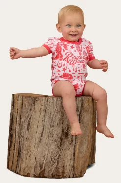 Best Ringers Western Boot Scootin Babies Short Sleeve Romper - Barely Pink