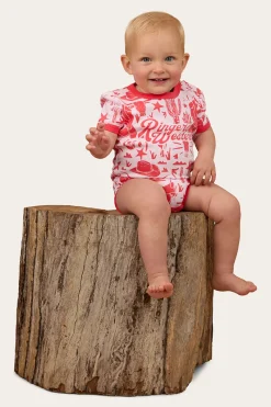 Best Ringers Western Boot Scootin Babies Short Sleeve Romper - Barely Pink