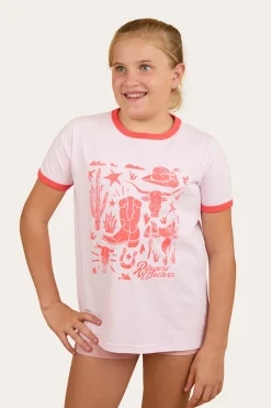Outlet Ringers Western Boot Scootin Kids Ringer T-Shirt - Barley Pink
