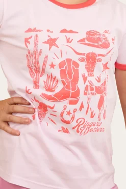 Outlet Ringers Western Boot Scootin Kids Ringer T-Shirt - Barley Pink