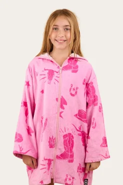Hot Ringers Western Boot Scootin Kids Zip Through Towel - Pastel Pink