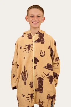 Outlet Ringers Western Boot Scootin Kids Zip Through Towel - Dark Sand