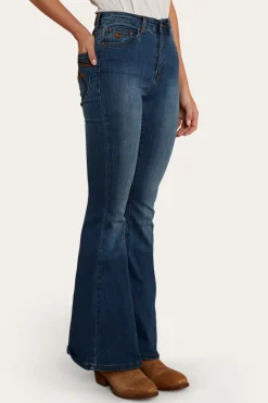 Online Ringers Western Bowie Womens Flare Jeans - Vintage Blue Wash