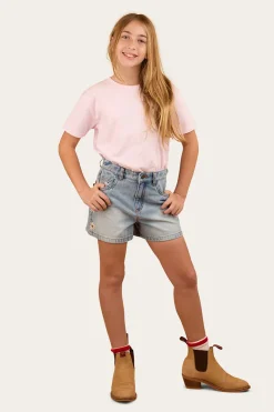 Hot Ringers Western Bridie Kids Denim Short -Light Wash Blue