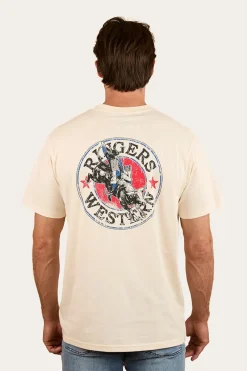 Outlet Ringers Western Bucking Bull Mens Loose Fit T-Shirt - Off White