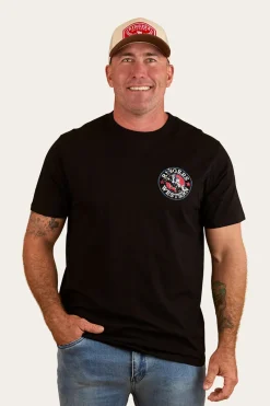 Hot Ringers Western Bucking Bull Mens Loose Fit T-Shirt - Black