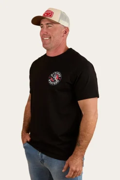 Hot Ringers Western Bucking Bull Mens Loose Fit T-Shirt - Black