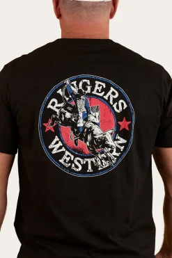 Hot Ringers Western Bucking Bull Mens Loose Fit T-Shirt - Black