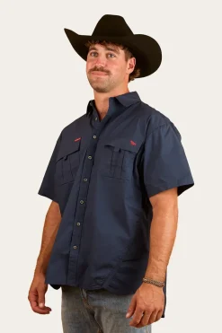 New Ringers Western Bulgarra Mens Ripstop Full Button Work Shirt - Dark Navy