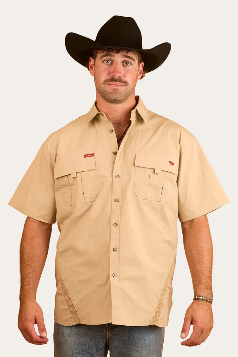 Discount Ringers Western Bulgarra Mens Ripstop Full Button Work Shirt - Camel
