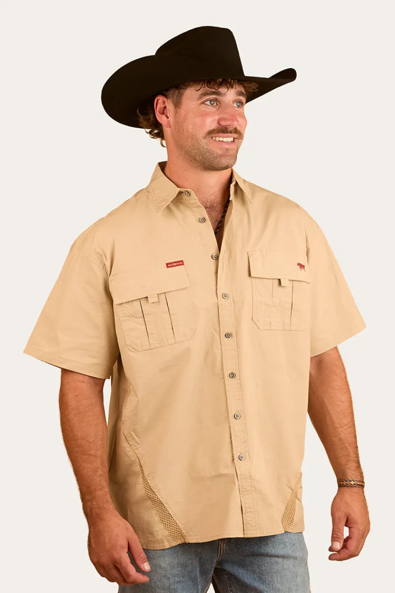 Discount Ringers Western Bulgarra Mens Ripstop Full Button Work Shirt - Camel