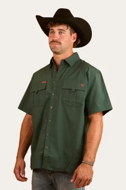 Sale Ringers Western Bulgarra Mens Ripstop Full Button Work Shirt - Forest Green