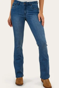 Hot Ringers Western Caroline Rodeo Womens Mid-Rise Bootleg Jeans - Vintage Blue Wash