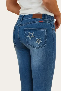 Hot Ringers Western Caroline Rodeo Womens Mid-Rise Bootleg Jeans - Vintage Blue Wash