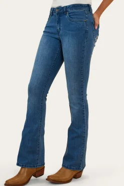 Hot Ringers Western Caroline Rodeo Womens Mid-Rise Bootleg Jeans - Vintage Blue Wash
