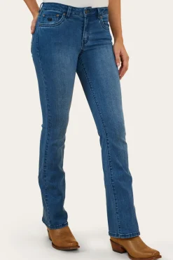 Hot Ringers Western Caroline Rodeo Womens Mid-Rise Bootleg Jeans - Vintage Blue Wash