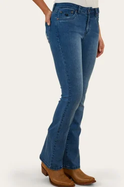 Hot Ringers Western Caroline Rodeo Womens Mid-Rise Bootleg Jeans - Vintage Blue Wash