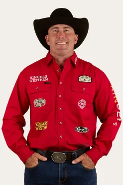 Discount Ringers Western Chute Boss Mens Full Button Work Shirt - Dark Red