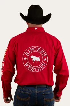 Discount Ringers Western Chute Boss Mens Full Button Work Shirt - Dark Red