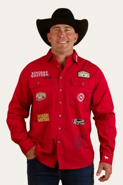 Discount Ringers Western Chute Boss Mens Full Button Work Shirt - Dark Red