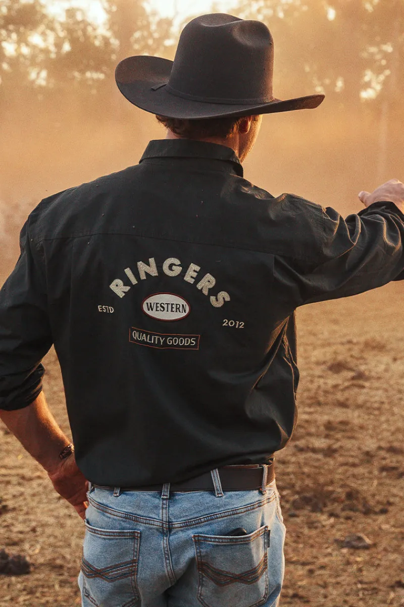Clearance Ringers Western Condor Mens Half Button Work Shirt - Charcoal