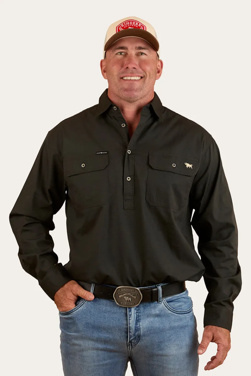 Clearance Ringers Western Condor Mens Half Button Work Shirt - Charcoal