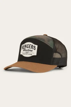 Clearance Ringers Western Country Club 7 Panel Cap - Black / Camo